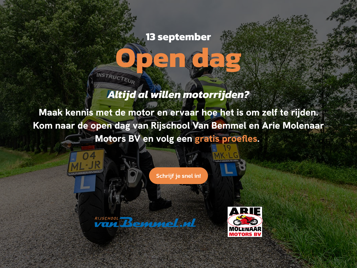 Open dag Rijschool van bemmel i.s.m Arie Molenaar